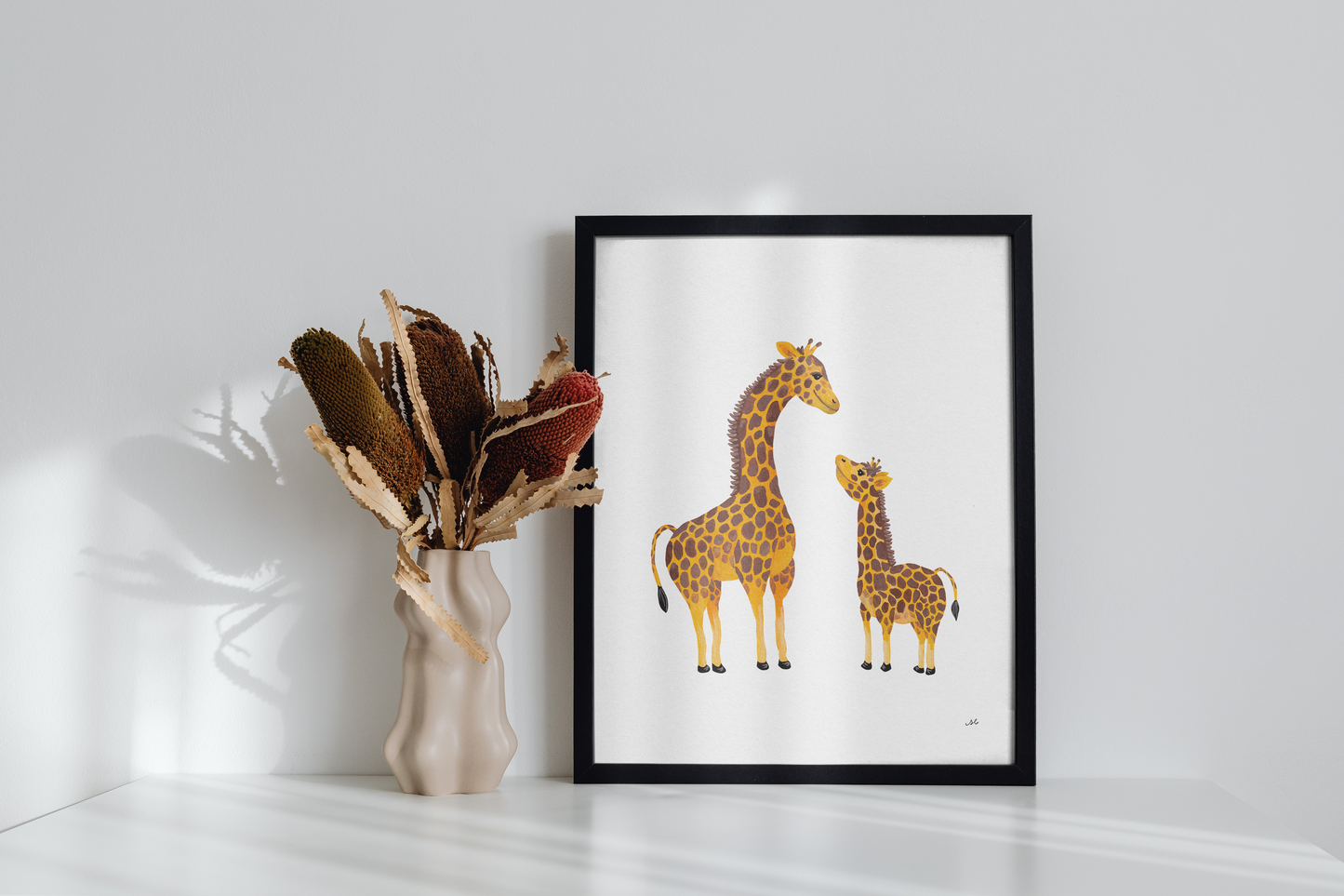 Parent and Baby Giraffes Art Print
