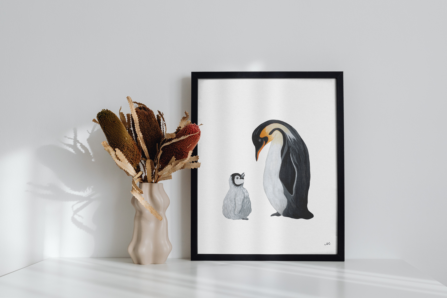 Parent and Baby Penguin Art Print