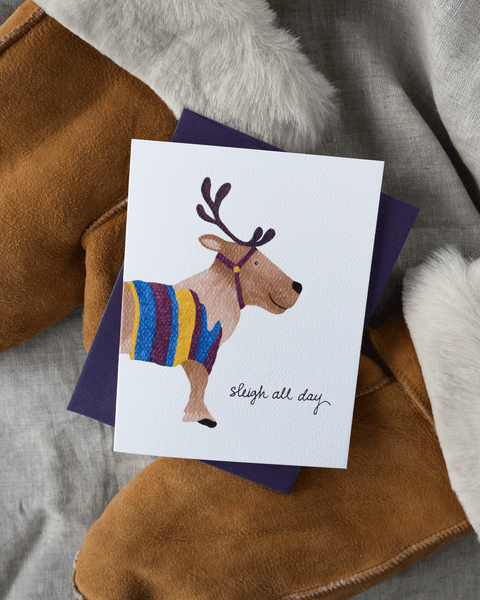 Sleigh All Day Reindeer Holiday Greeting Card