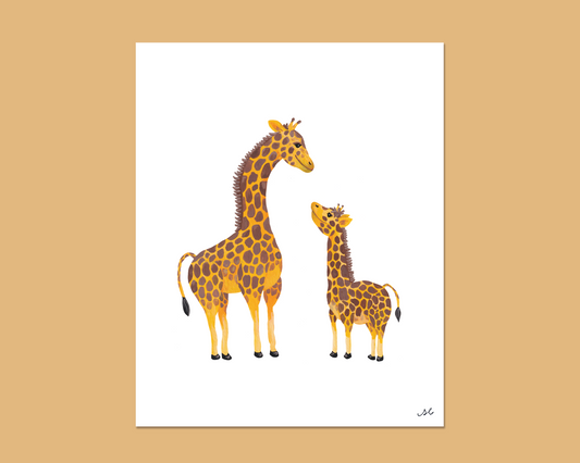 Parent and Baby Giraffes Art Print