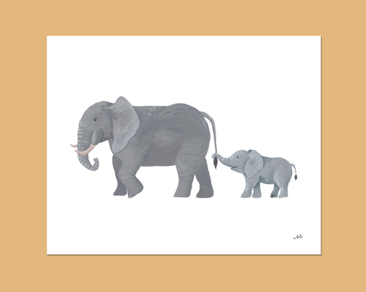 Parent and Baby Elephant Art Print