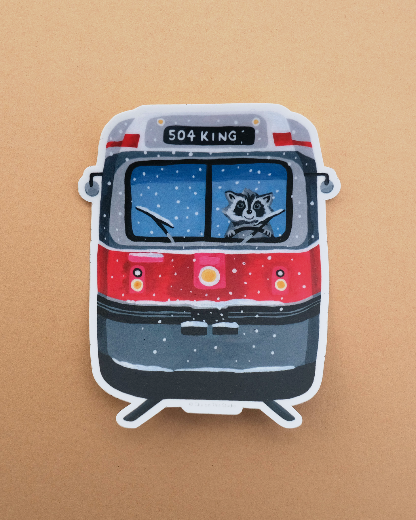 En Route to You Toronto Streetcar Raccoon Waterproof Die-Cut White Vinyl Sticker