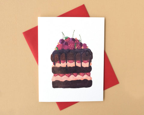 Chocolate Red Fruit Cake Birthday Card