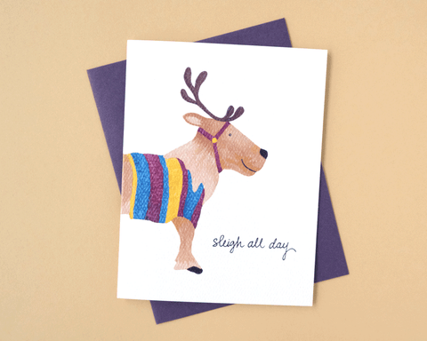 Sleigh All Day Reindeer Holiday Greeting Card