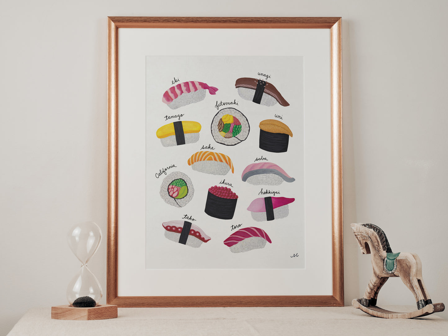 Sushi print in rose gold frame